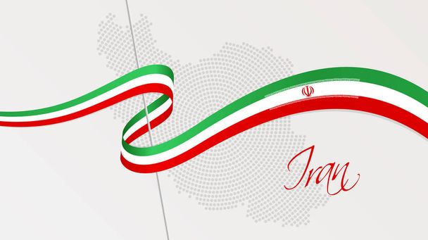 Vectorillustratie van abstracte radiale gestippelde halftone kaart van Iran en golvende lint met Iraanse nationale vlag kleuren voor uw grafische en web design - Vector, afbeelding