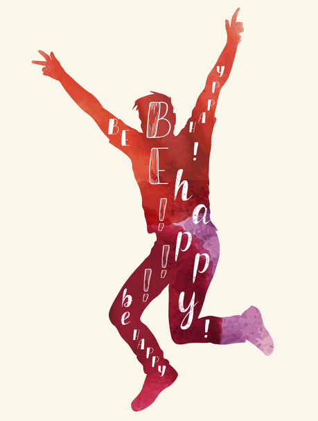 Watercolor silhouette of jumping man.  - Vector, Image