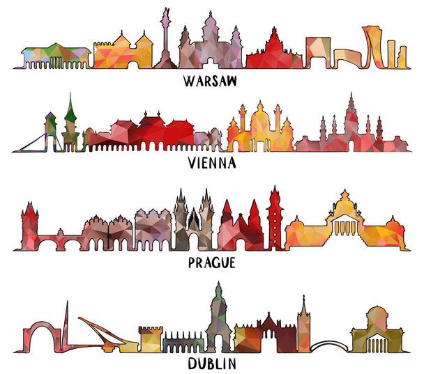 Τριγωνική σχεδίαση Βαρσοβία, Βιέννη, Πράγα, Δουβλίνο - Διάνυσμα, εικόνα