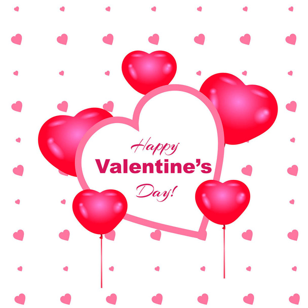 Pink vector banner for Valentine's day with red balloons - Vector, Image
