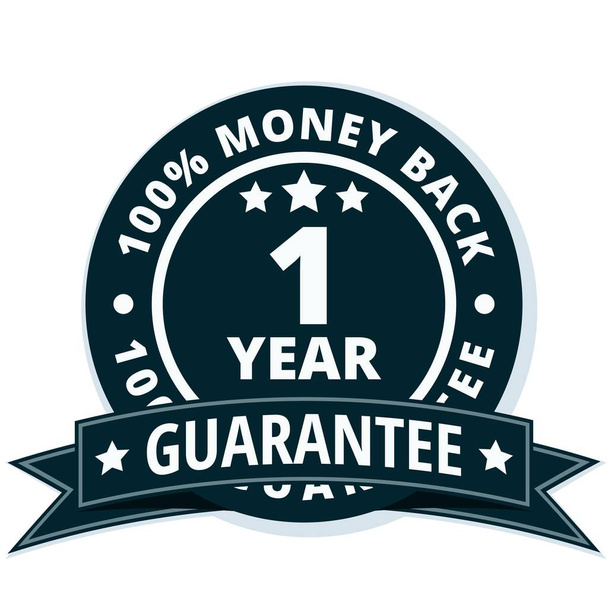 Icono de garantía de devolución de dinero de un año con cinta negra, ilustración vectorial
      - Vector, imagen