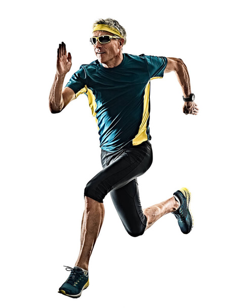 senior man running runner jogger jogging  silhouette isolated wh - Фото, изображение