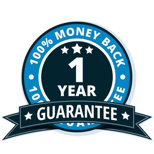 Ein Jahr Geld-zurück-Garantie-Symbol mit schwarzem Band, Vektorabbildung      - Vektor, Bild