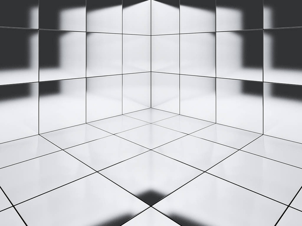 Высокая глянцевая плитка угол пола 3D рендеринг - Illustratio
 - Фото, изображение