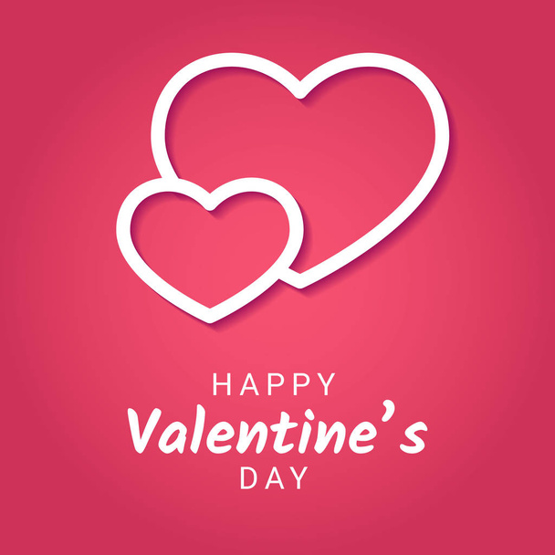 Valentine Day congratulation banner with line symbol of two hearts on pink gradient background. - Vetor, Imagem