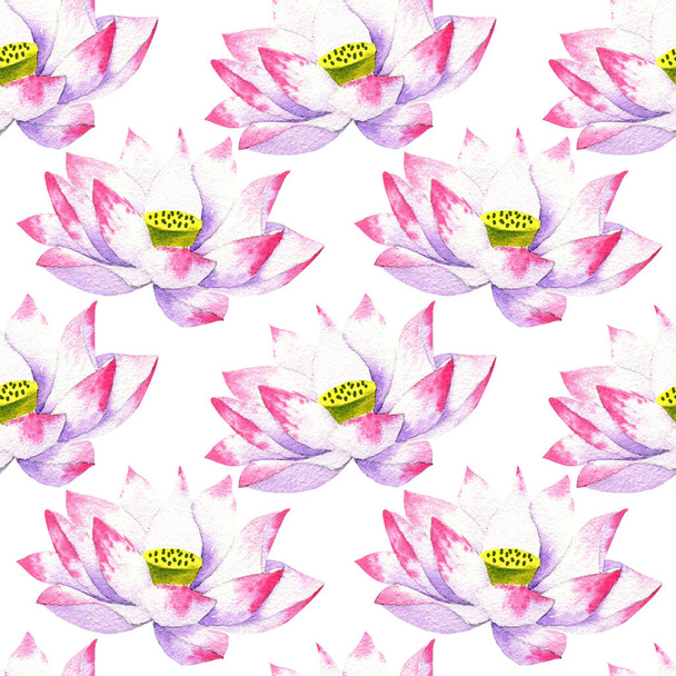 blossoms and flowers of lotus watercolor seamless pattern - Фото, изображение
