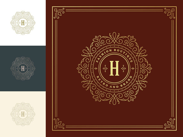 Luxury logo template vector vintage flourishes ornaments. Good for royal crest, boutique brand, hotel sign with flourish frame luxury template. - Vettoriali, immagini