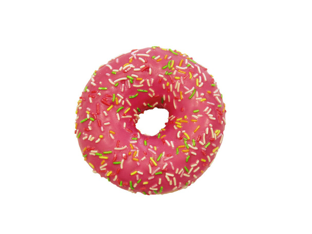 Pink donut on white background. Top view. - Zdjęcie, obraz