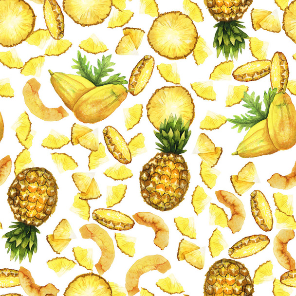Pineapple and papaya tropic pattern - Fotoğraf, Görsel