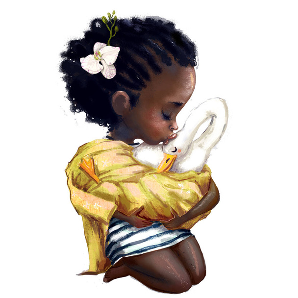 menina africana com um ganso
 - Foto, Imagem