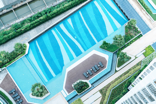 top view of swimming pool and bed pool in hotel resort - Photo, Image