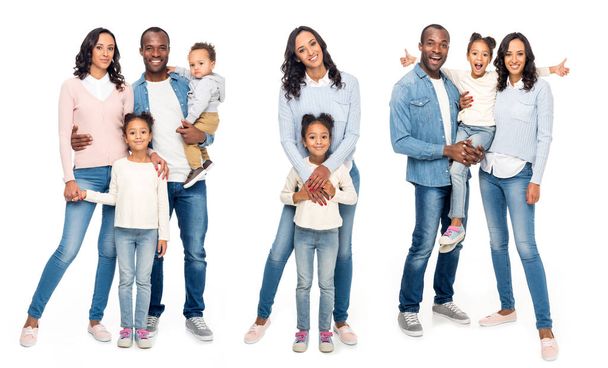 Kolaż z african american rodziny na białym tle - Zdjęcie, obraz