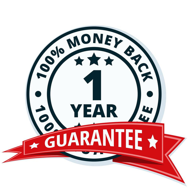 one year money back guarantee icon with red ribbon, vector illustration      - Vector, Image