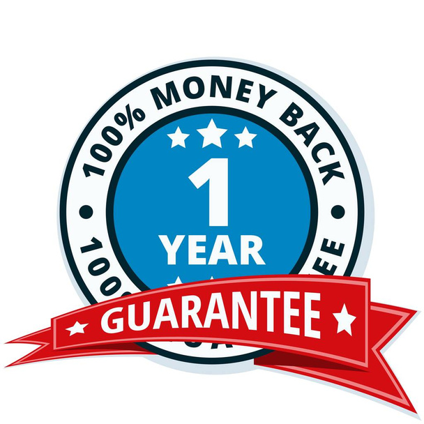 Icono de garantía de devolución de dinero de un año con cinta roja, ilustración vectorial
      - Vector, imagen