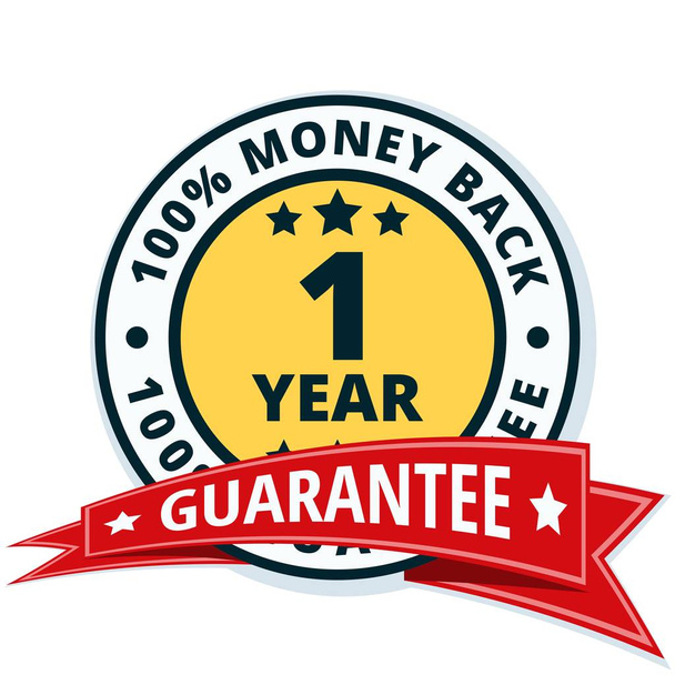 one year money back guarantee icon with red ribbon, vector illustration      - Vector, Image