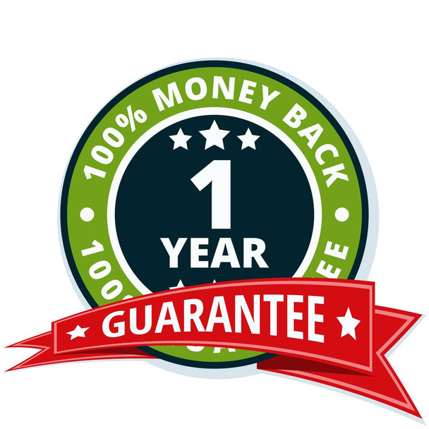 one year money back guarantee icon with red ribbon, vector illustration      - Wektor, obraz