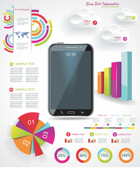 Сучасна інфографіка з смартфоном з сенсорним екраном посередині
. - Фото, зображення