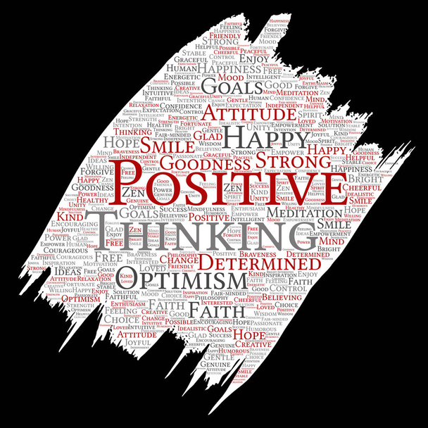 Концептуальное позитивное мышление, счастливое сильное отношение кисти кисти бумаги слово облако
 - Фото, изображение
