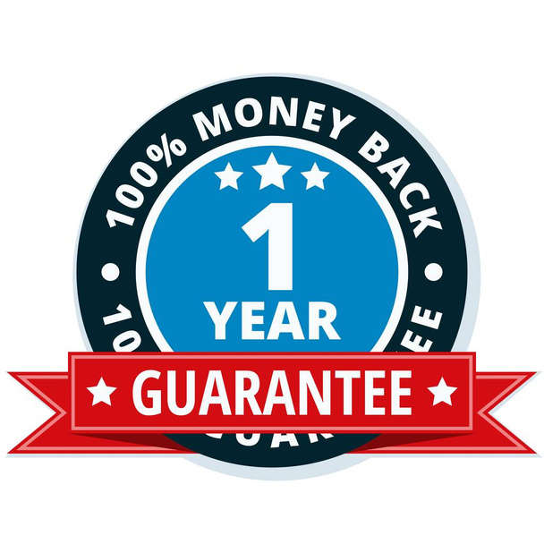 Ein Jahr Geld-zurück-Garantie-Symbol mit rotem Band, Vektorabbildung      - Vektor, Bild