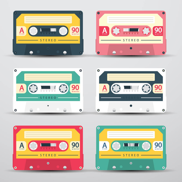 Retro Audio Cassettes Set - Vector Cassete Icons Isolated on Light Background - Vector, afbeelding