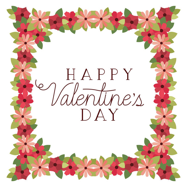 happy valentines day label with flower crown icons - Vector, afbeelding