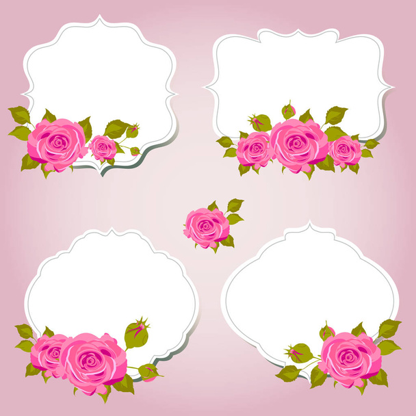 Set of colorful frames with pink roses - Foto, Imagen