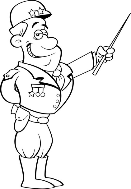 Illustration en noir et blanc d'un général dans un pointage uniforme
. - Vecteur, image