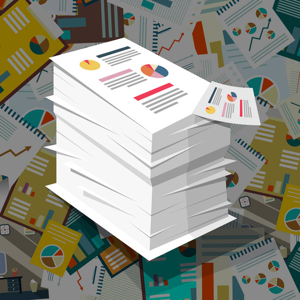 Pile of Paper with Graphs on Paperwork Background. Vector Business Concept with Taxes Documents. - Vector, Image