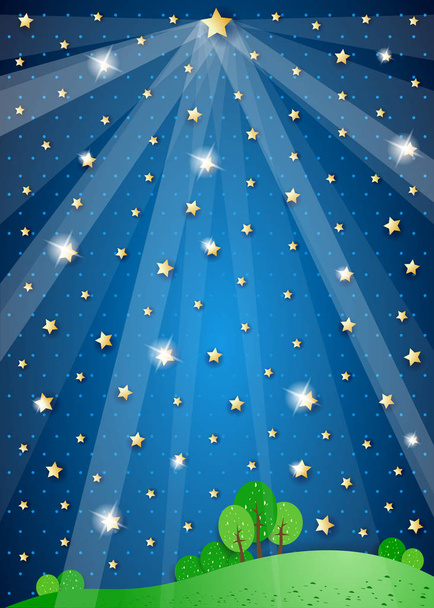 Paisagem surreal com grande estrela e luzes, ilustração vetorial
  - Vetor, Imagem
