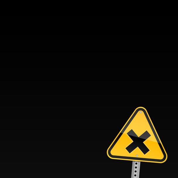 Kleines gelbes Warnschild mit Reizsymbol auf schwarzem Hintergrund - Vektor, Bild