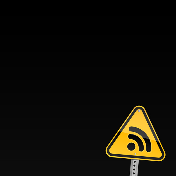 Klein geel verkeersbord met RSS-symbool op zwarte achtergrond - Vector, afbeelding