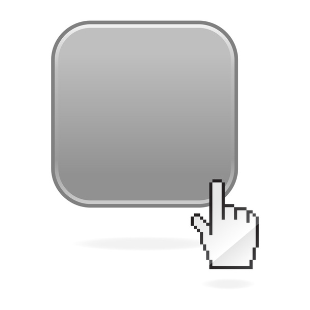 Серый глянцевый пустой округлые квадраты кнопки и курсор руки с тенью на белом
 - Вектор,изображение
