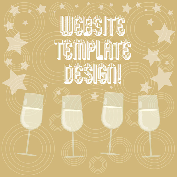 Writing note showing Website Template Design. Business photo showcasing writing an informative content of a website Filled Cocktail Wine Glasses with Scattered Stars as Confetti Stemware. - Photo, Image