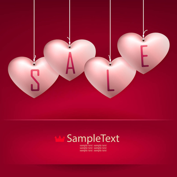Dark pink composition with a pocket and a set of hanging hearts with the text sale, - Vector, afbeelding