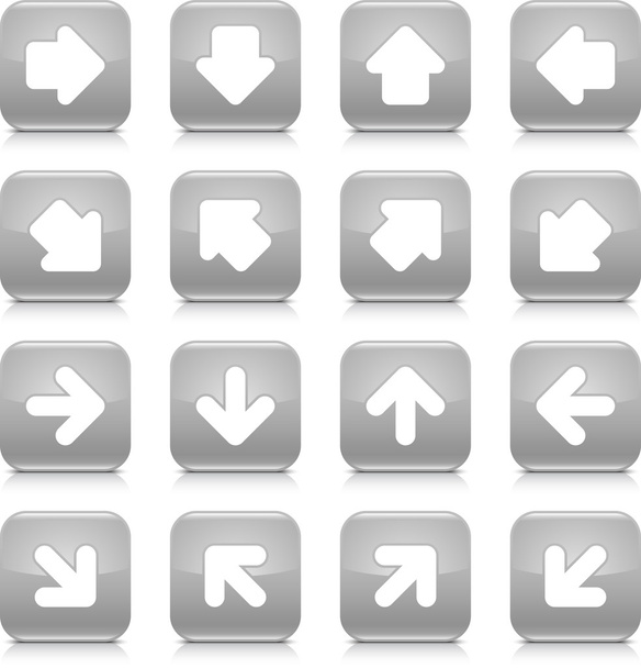 Gray glossy web button with white arrow sign. Rounded square shape internet icon with shadow and reflection on white background. This vector illustration saved in 8 eps - Wektor, obraz