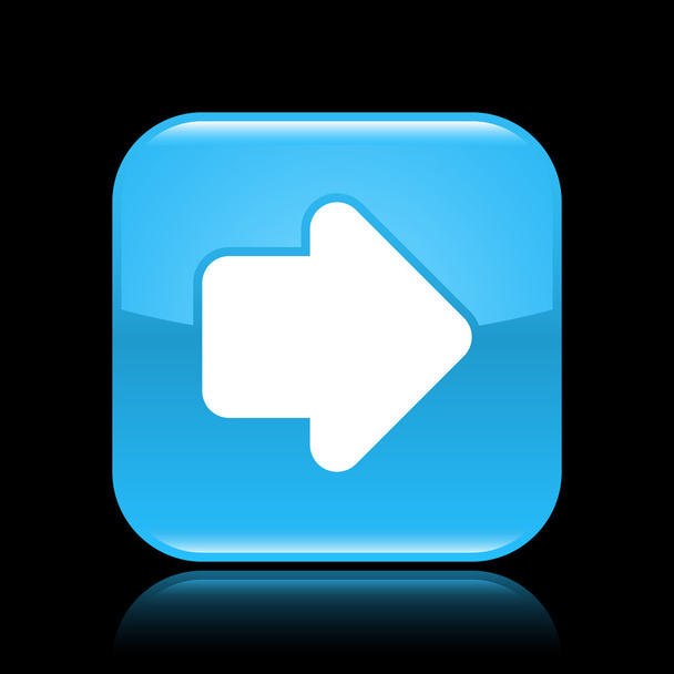 blauer Hochglanz-Web-2.0-Knopf mit Pfeilzeichen. runde quadratische Form mit Reflexion auf schwarzem Hintergrund - Vektor, Bild