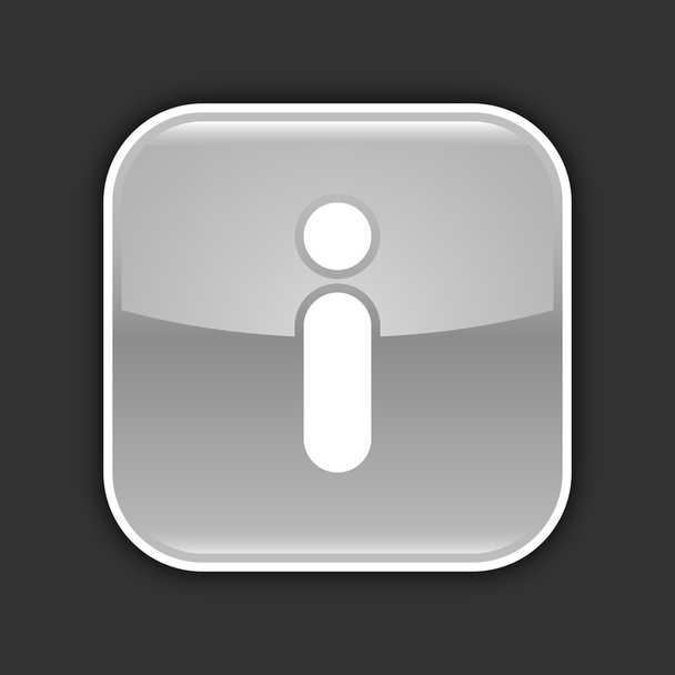 Серая кнопка веб 2.0 с информационным знаком. Круглая квадратная наклейка с тенью капли на сером. 10 eps
 - Вектор,изображение