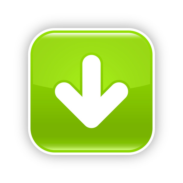 ダウンロードの矢印記号の付いた緑の光沢があるウェブ ボタン。影と白い背景に反射と丸みを帯びた正方形のアイコン。このベクトル図作成および 8 eps 形式で保存 - ベクター画像