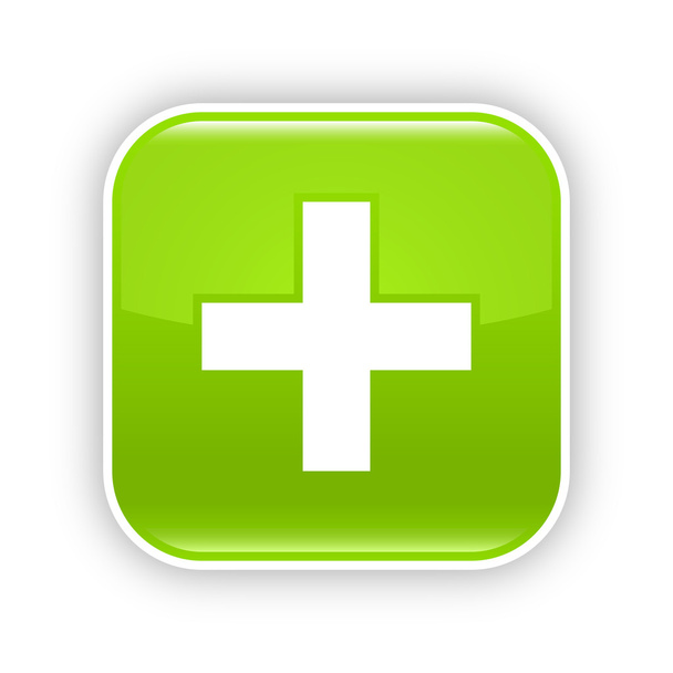 Pulsante web 2.0 lucido verde con segno più
 - Vettoriali, immagini