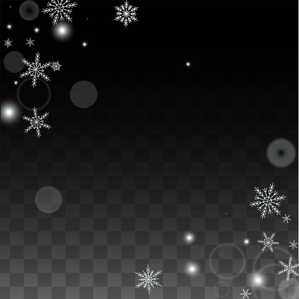 Christmas  Vector Background with White Falling Snowflakes Isolated on Transparent Background. Realistic Snow Sparkle Pattern. Snowfall Overlay Print. Winter Sky. Design for Party Invitation. - Vecteur, image