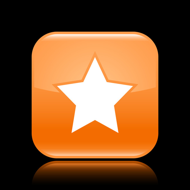 Orange glossy web 2.0 button with star sign. Rounded square shape with reflection on black background - Vektor, kép