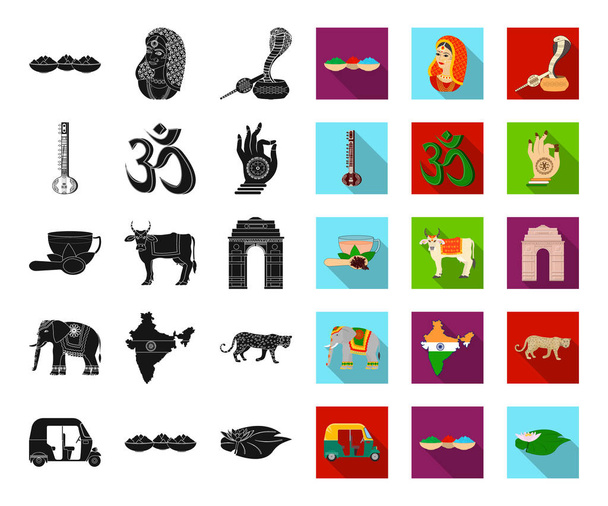 Pays Inde noir, des icônes plates dans la collection set pour design.India et symbole vectoriel emblématique illustration web stock
. - Vecteur, image