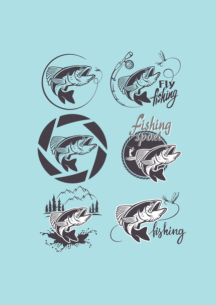 the figure shows the fly fishing set icons vector illustration - Vector, Image