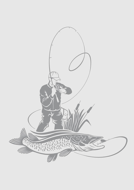 image muskelunge fishin vector illustration - Vector, Image