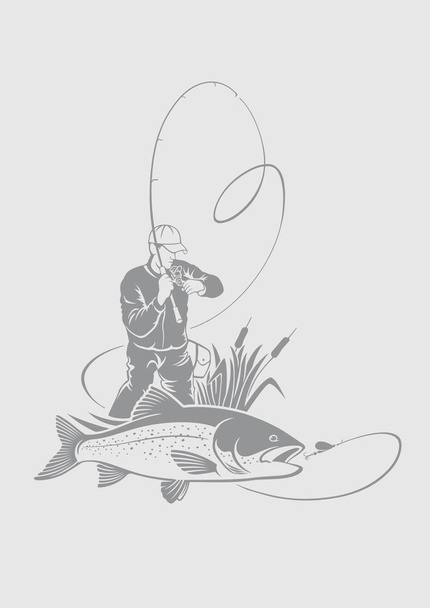 ilustracja wektorowa wędkarz połowów łososia - Wektor, obraz