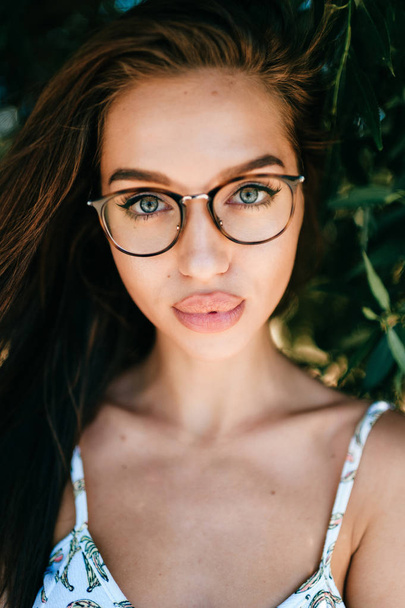 portrait of beautiful young woman with big lips - Photo, Image