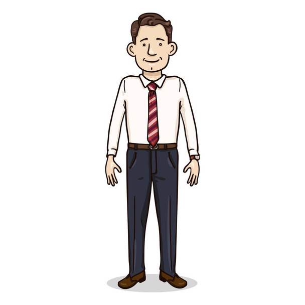 vector illustration of Young Man in White Shirt with Striped Necktie - Vector, Image