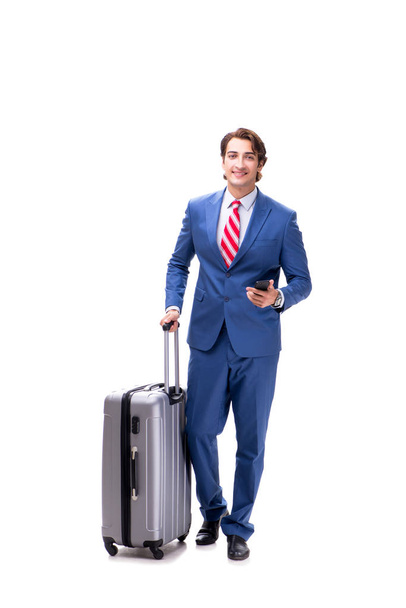 Young handsome businessman with suitcase isolated on white  - Foto, Imagen