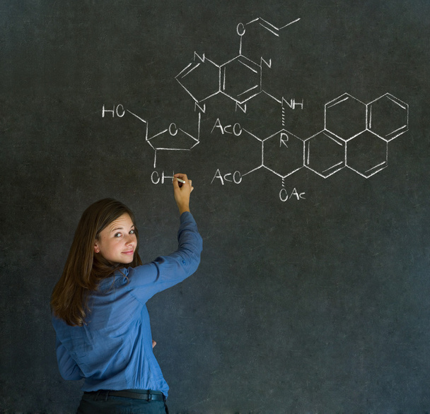 Learn science or chemistry teacher with chalk background - Zdjęcie, obraz