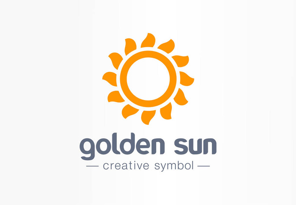 Golden sun rays creative symbol concept. Summertime sunlight, sunflower, solarium abstract business logo. Summer, sunshine, sunrise, flower icon. Corporate identity logotype, company graphic design - Vector, Image